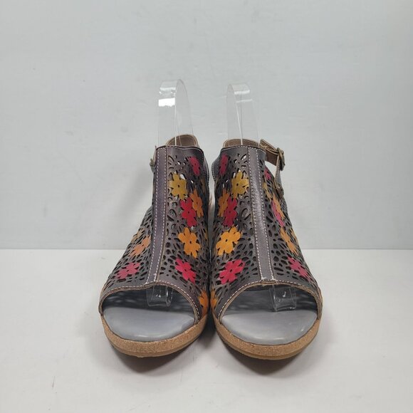 L'Artiste Spring Step Floral Cut-Out Leather Heeled Sandals US Size 9 EU 40 - Picture 3 of 8